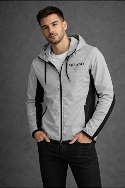 NOFLEN Milano Printed Scuba Hooded Black Gray Tracksuit Set