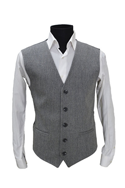 MENTOR REGALO Men's Vest V-Neck Gray Patterned 50436