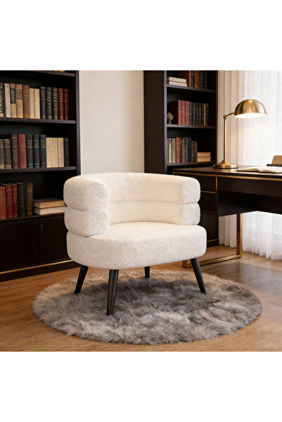 Evatilyoo Lamb Velvet Round Barrel Arm Chair, Cushion Makeup Chair, Single La...