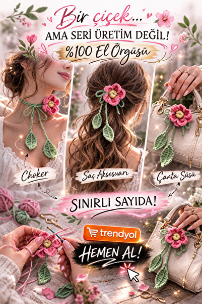 Liora De Mar El Yapımı Gül Detaylı Choker Kolye – %100 El Örgüsü, Ayarlanabil...