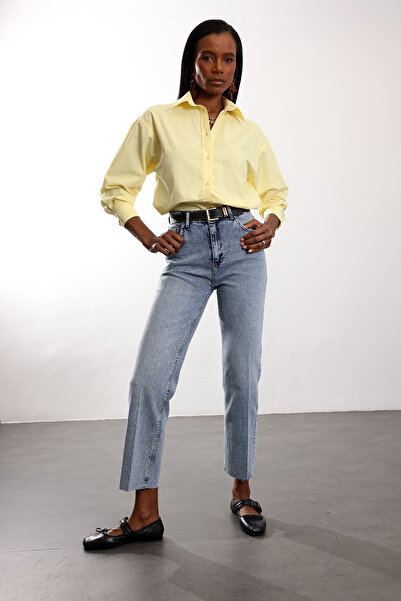 5in1Canpolat Washable Blue Belted Lycra Boyfit Jean 2004