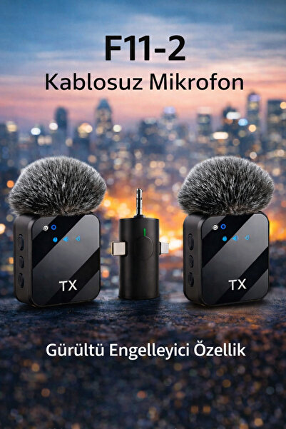 Sompon F11-2 Kablosuz Yaka Mikrofon Seti Çift Verici Tak Çalıştır Mini Mic Ca...