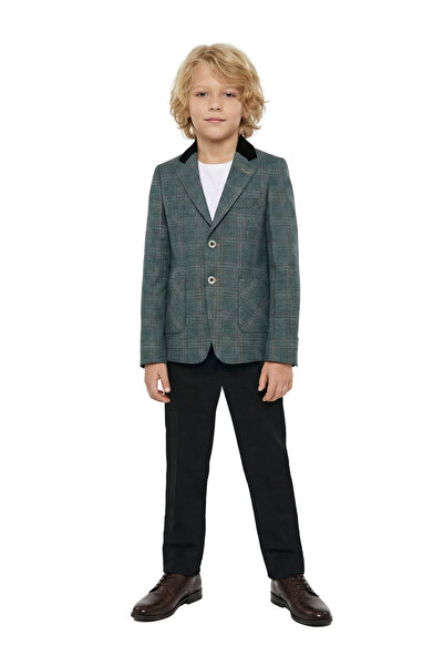 Micio Băiat Copil Verde Plaid Button Pouch Buzunar Jachetă Pantaloni Negri Co...