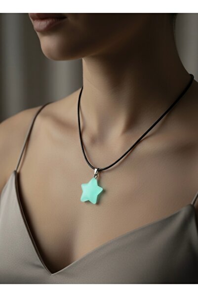 Meneva Aksesuar Karanlıkta parlayan Kedi Gözü Doğal Taş Yıldız Kesim Deri İpl...