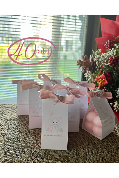 glow-candle by you Açık Pembe Kişiye Özel 40 Adet El Yapımı ve Fiyonklu Bubbl...