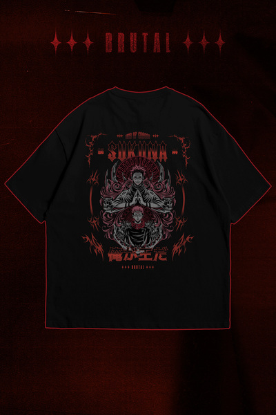 Brutal Dept. Jujutsu Kaisen Sukuna Oversize Tişört – Anime Baskılı Unisex %10...