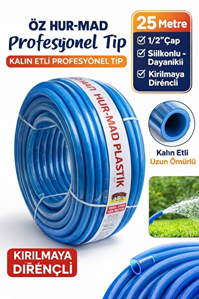 Öz Hur-Mad 25 Metre Bahçe Hortumu 1/2'' PVC – Basınca Dayanıklı, Esnek ve Uzu...