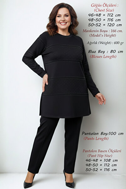 Laden Plus Size Women's Seasonal Spring Crystal Fabric Stoned Trousers Blouse...