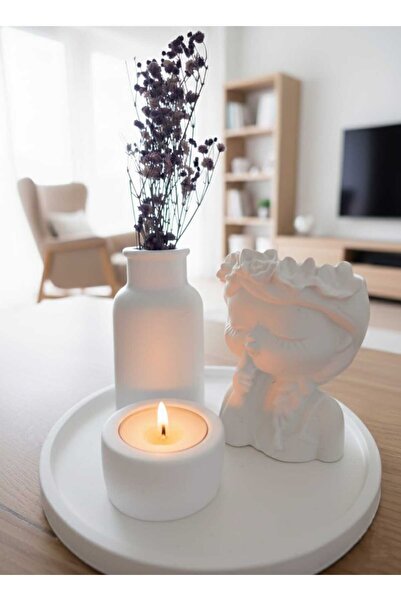 UD Consept Beyaz Renk Özel Tasarım Çiçek Taçlı Kız Dekoratif Minimal Pampas K...