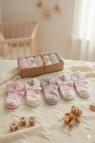hobbe baby 5'li Antialerjik %100 Pamuklu Yenidoğan Bebek Çorabı