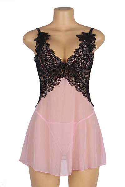 Lingerie and Fashion Style V Neck Black Lace Stitching Strap with Flower