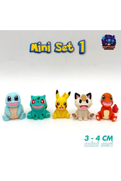 Neptune Pokemon Mini Figür Seti 1 (Pikachu, Bulbasaur, Charmander, Squirtle, ...