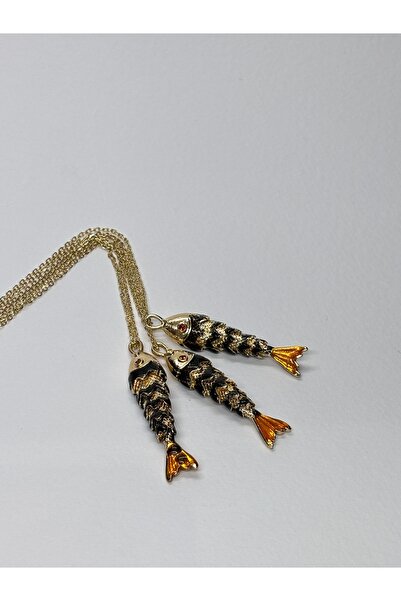 gemsartdeco KOİ BALIK TURUNCU SİYAH ŞANS KOLYESİ