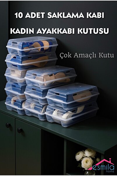 ESMİLA 10 ADET ŞEFFAF KADIN AYAKKABI KUTUSU SAKLAMA KUTUSU DÜZENLEYİCİ ORGANİZER