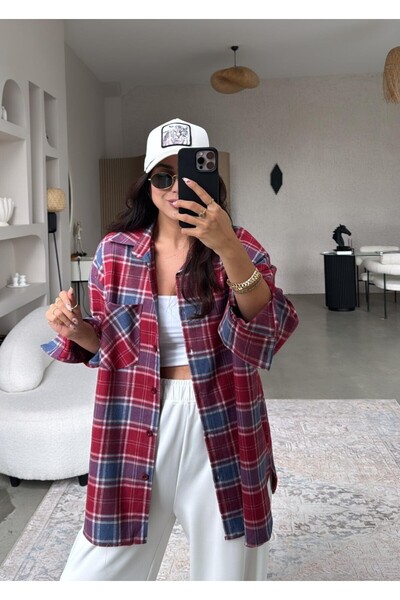 Mars Ekose Desenli Tek Cepli Oversize Gömlek