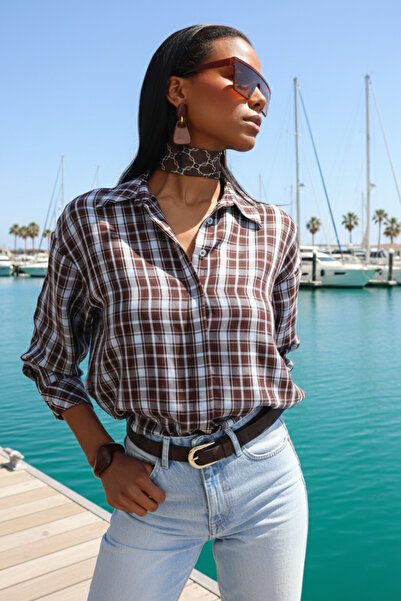 5in1Canpolat Καφέ καρό πουκάμισο με σχέδιο 18123