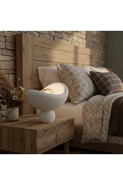 Storizaa Luna Design Table Lamp Gray Bronze Detailed Lampshade Dim Amber Ligh...