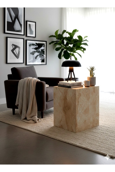 niza dekorasyon DOĞAL TRAVERTEN YAN SEHPA