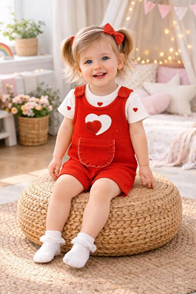 GMG Baby طقم مكون من 3 قطع (قبعة + تي شيرت + بنطلون قصير) بنمط قلب