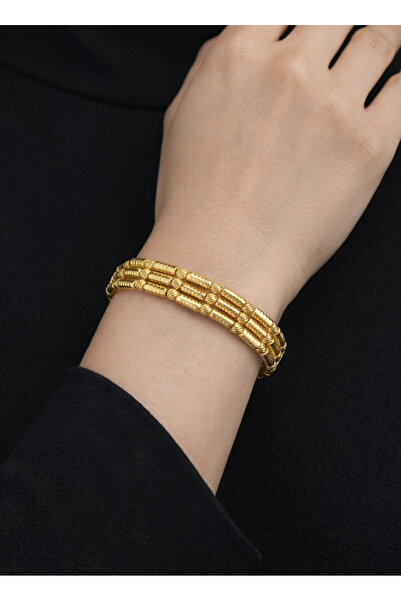 REDMOON GOLD 14 Ayar Altın 3 Sıralı Dorikalı Esnek Bileklik Kelepçe 14.23 GR