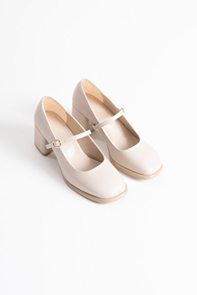 Zerenyus Pantofi cu toc de damă din piele lacuită bej premium