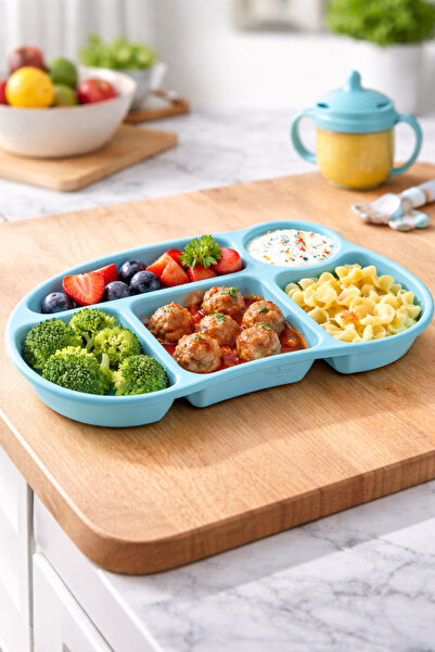 Melkan Home Children's Dinner Table D'Hôte with Turquoise Compartments - Brea...