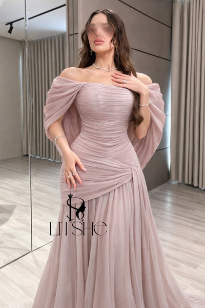 LITSHE Elegant beige pleated evening dress