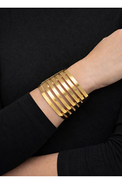 REDMOON GOLD 14 Ayar Altın 7 Sıralı Kaburga Kelepçe Bilezik 21.99 GR