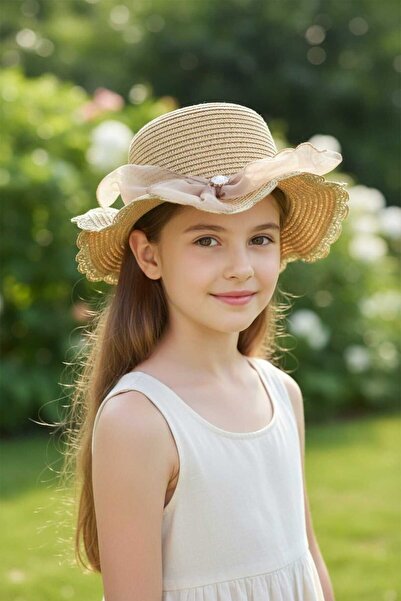 Aware Time Pălărie Fedora pentru fetiță Kitti 6-10 ani cu accesoriu din paie