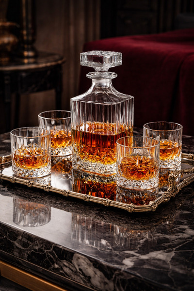 MADAME LUDA 7 Parça Viski Bardağı-Karaf Şişe Takımı(6 ADET 340 ML-VİSKİ BARDA...