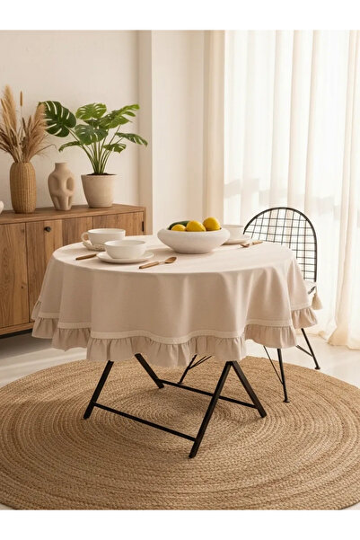 NDC HOME Beige Special Series Ruffled Tablecloth