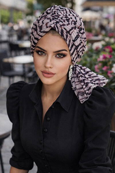 Aişe tesettür Καπέλο με αγκράφα από τούλι με σχέδιο ζέβρας