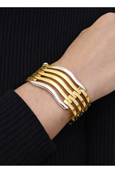 REDMOON GOLD 14 Ayar Altın 5 Sıralı Gold & Silver Renkli Sarmal Kaburga Kelep...