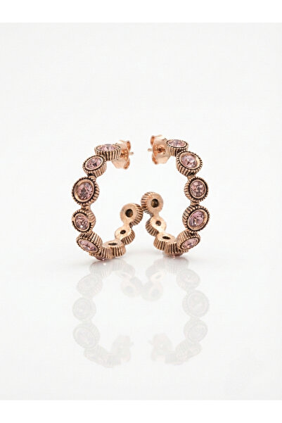 TMD AKSESUAR Kadim Sevda Toi Et Moi Stone Rose Quartz Zircon Stone Hoop Earrings