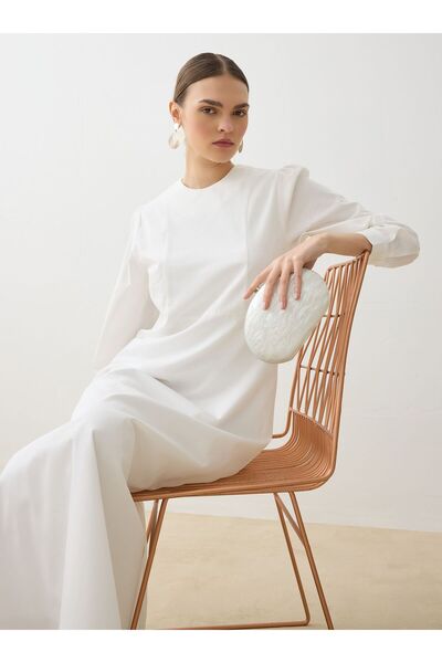 Refka Balloon Sleeve Hijab Dress with Handle Detail - White -