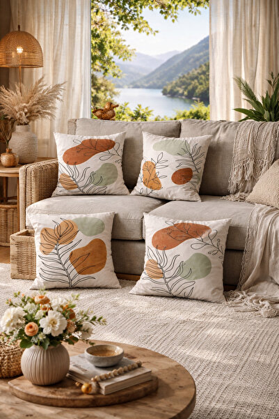 SasoHome غطاء وسادة مطبوع رقميًا مكون من 4 قطع من زهور سريالية خيالية وأوراق شجر