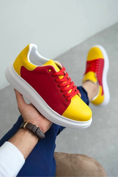 Zerenyus Ανδρικό αθλητικό παπούτσι Premium Lace-up Casual Fan Κίτρινο Κόκκινο