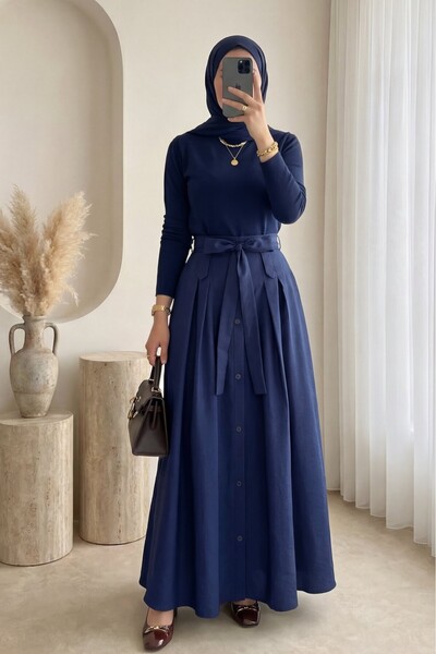 Modamorfo Φούστα αλεξίπτωτου με κουμπιά μπροστά και κορδόνια - μπλε