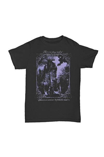 l'eivor Medieval Gloomy Castle Printed Black Cotton T-Shirt