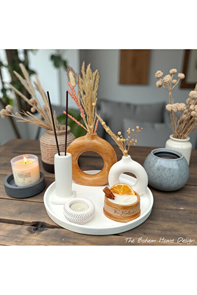 THE BOHEMM Ahşap Beyaz Vazo Mum Tütsülük 6 lı set