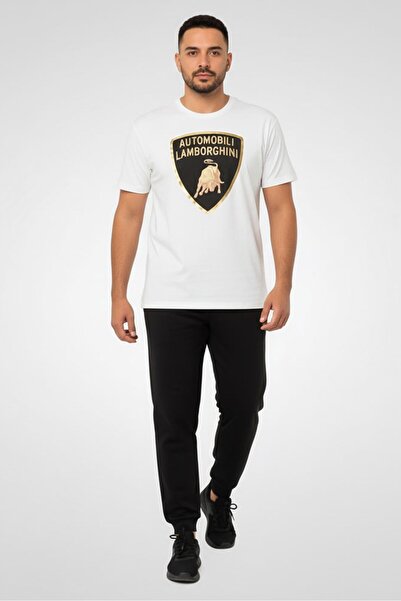 Lamborghini Men Sportswear Fit Short Sleeve Outdoor T-Shirt, White
