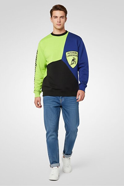 Lamborghini سويت شيرت رجالي برقبة دائرية وشعار العلامة التجارية، متعدد الألوان