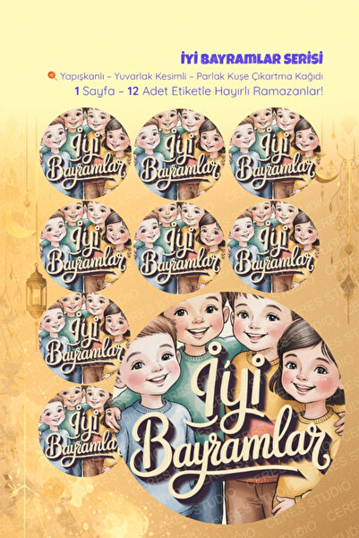 Ceres Studio İyi Bayramlar Sticker Seti B-2 12 Adet Etiket | Yapışkanlı, Parl...