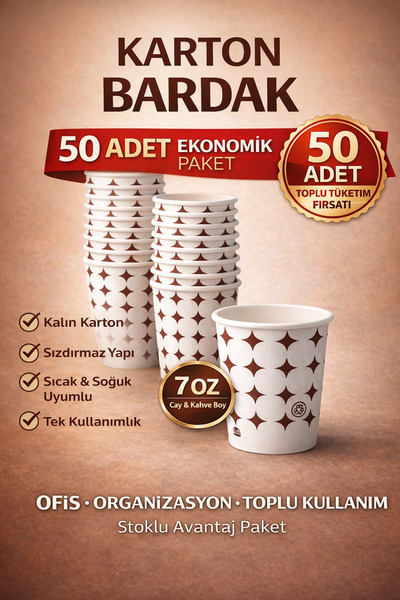 OPTİMEX 7 OZ Karton Bardak 50 Adet Ekonomik Paket Tek Kullanımlık Karton Bard...