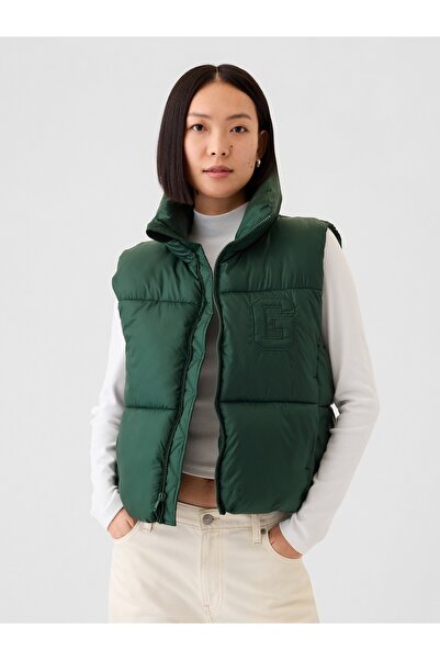 GAP KadınGap Logo Geri Dönüştürülmüş Crop Puffer Şişme Yelek