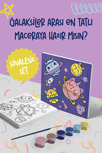 Mind & Play Galaksi Temalı Çocuk Tuval Boyama Seti | Tuval + 6 Renk Akrilik B...