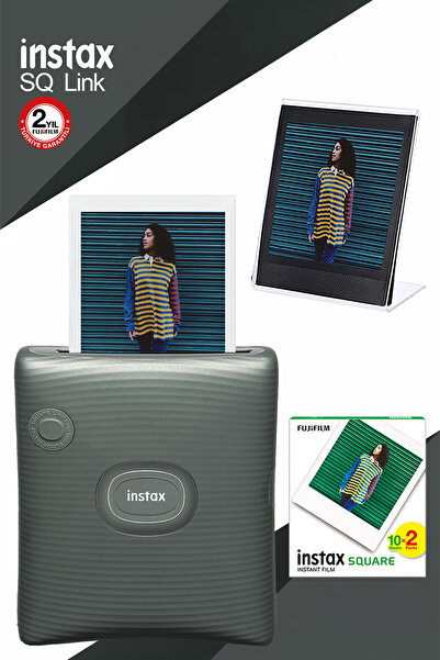 Fujifilm Instax SQ Link Yeşil Yazıcı 20li Square Film ve Pleksi Çerçeve