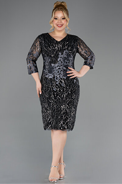 Abiyefon Siyah-antrasit Kapri Kol Pullu Kısa Büyük Beden Abiye Abk1284