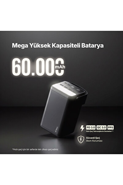 Ttec ReCharger Extreme LCD 60.000mAh PD 65W LED Fenerli Taşıma Kollu Taşınabilir Hızlı Şarj Aleti