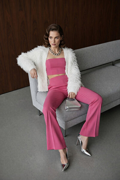 SHERIN Pembe İspanyol Paça Kumaş Pantolon